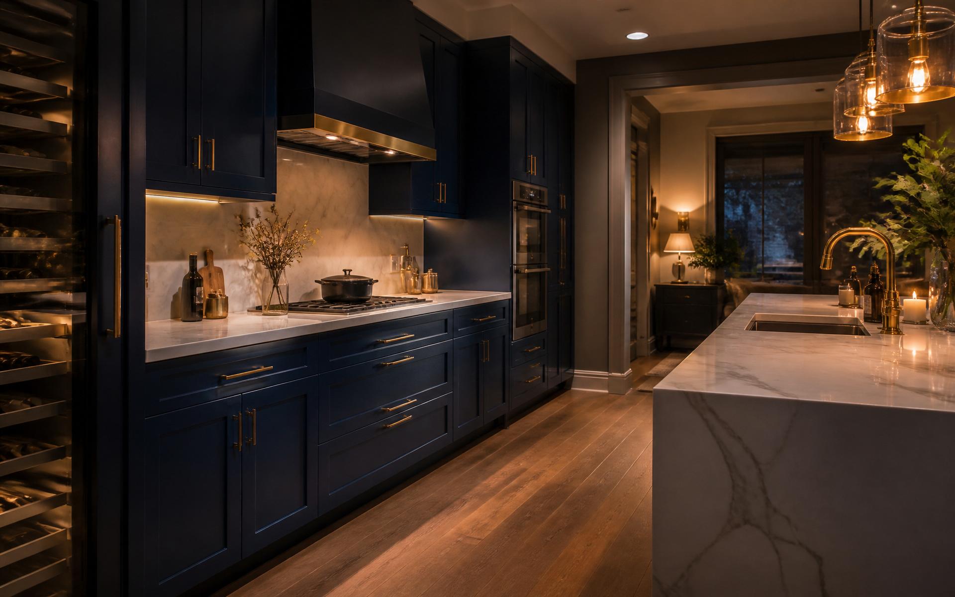 Luxury chef's kitchen at evening